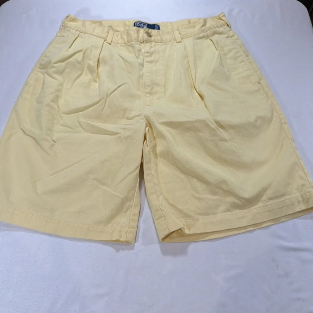 Vintage Polo Ralph Lauren Tyler Shorts Mens 36 Yellow Pleated Chino‎ Cotton